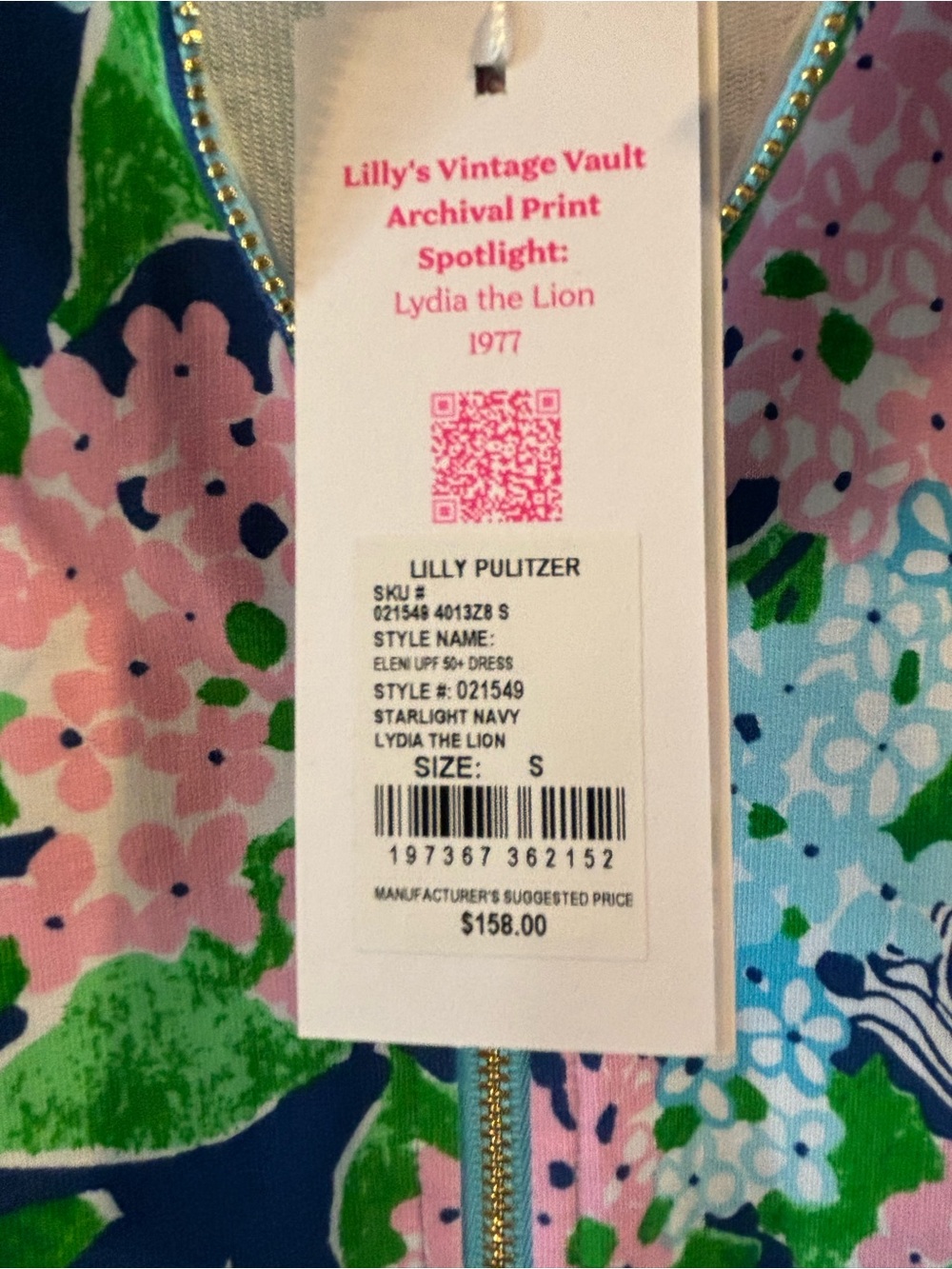 Lilly Pulitzer Pink Blue Green Floral Short-Sleeve Zip Dress Lydia the lion - Picture 6 of 6